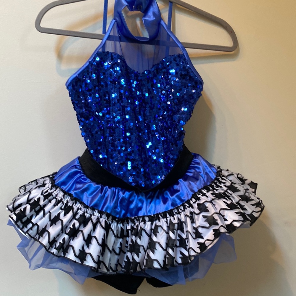 Dance costume with blue sequins!